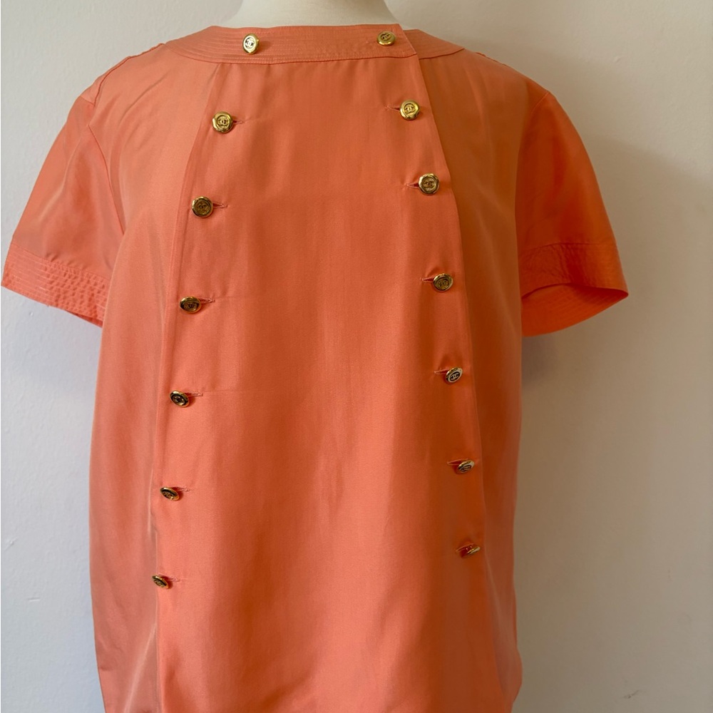 Vintage CHANEL Peach CC Button-Accent Blouse